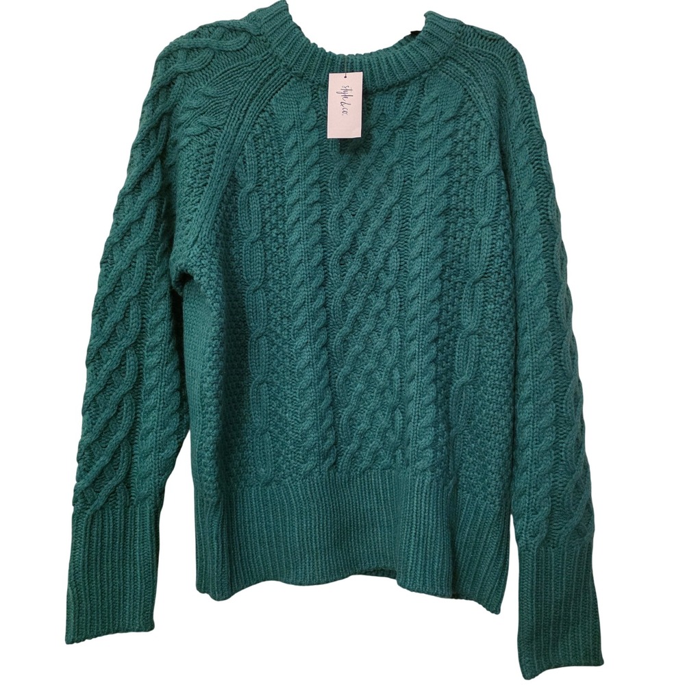 Style & Co Womens Cable Pullover Sweater Aventurine Green Large 100162702MS
